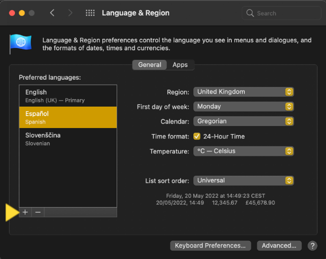 Language & Region in Apple Safari